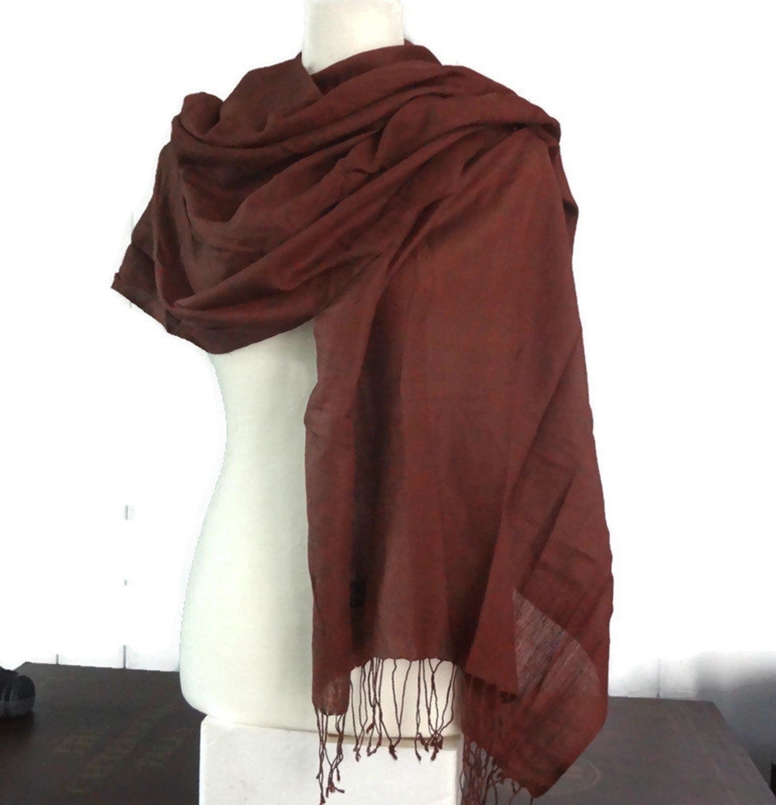 Tie Rack Large Scarf With Fringe. Brown Silk and Wool Scarf or Etsy