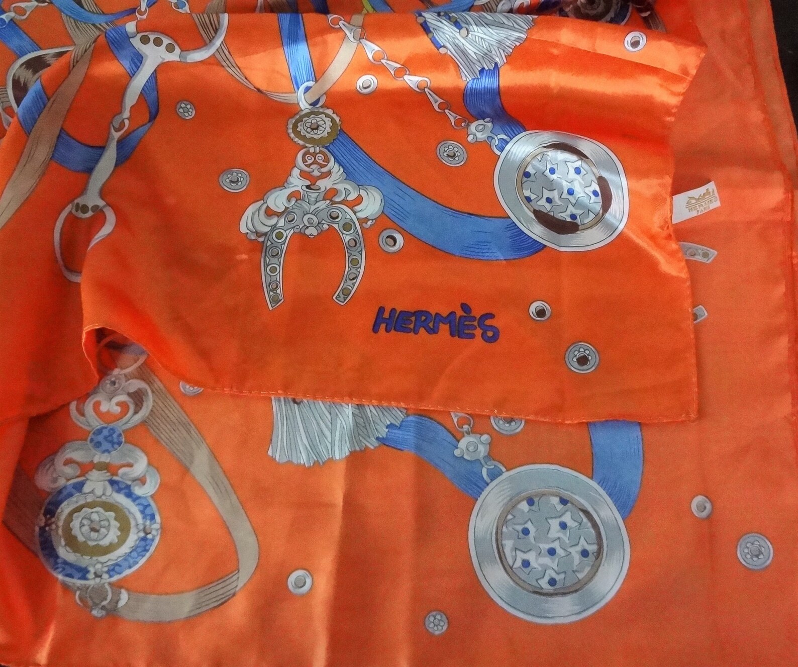 Designer Inspired Equestrian Silk Scarf Large Square Orange Etsy