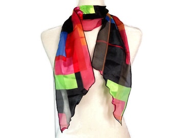 Long Colorful Skinny Scarf, Polyester Head Scarf, Boho Headband, Purse Scarf,  Angle Ends, Fashion Accessory, 40 x 6 Inches