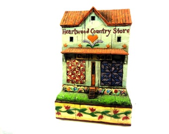 Jim Shore 2004 "Country Store,  Heartwood Creek, Eight On Point American Quilt, Americana, Collectible Houses,  6 IInches High