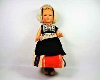 9" Celluloid Dutch Girl Doll, Traditional Outfit and Wooden Shoes, Collectible Doll, Ethnic Doll, 1950's Sleepy Eyes, Hand Painted Face