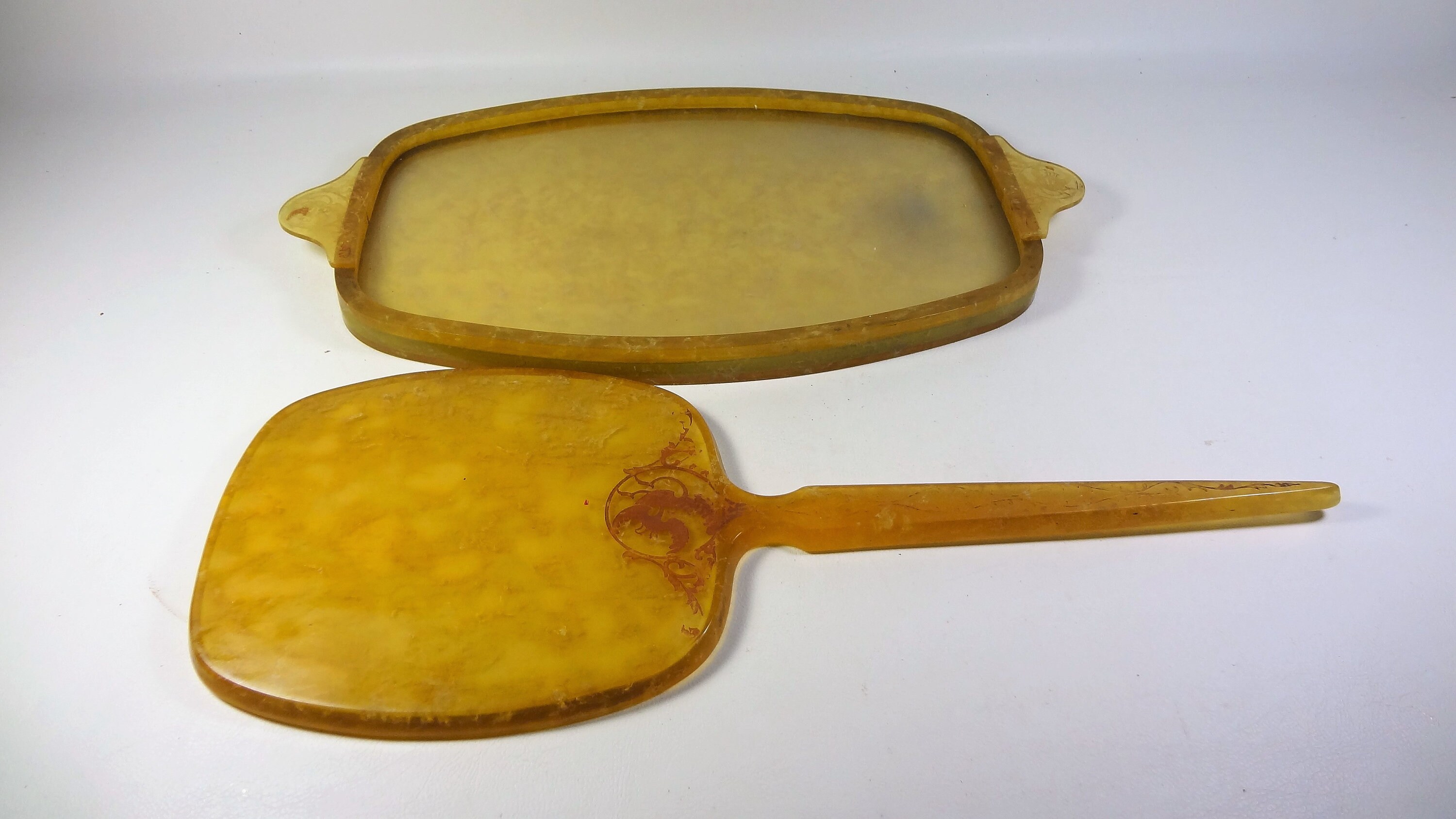 Celluloid Ladies Vanity Set Vintage Dresser Set Two Pieces Etsy