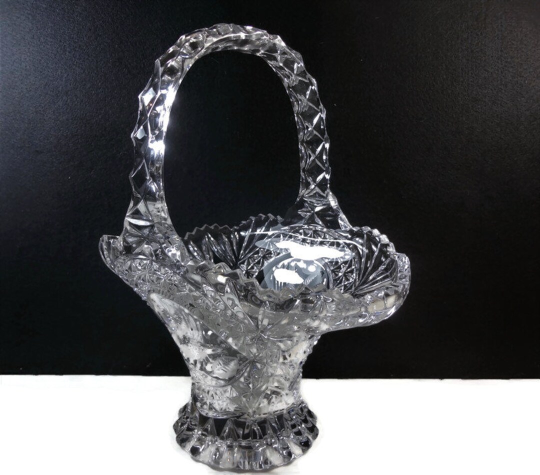 Clear Cut Lead Crystal Basket or Vase With Etched Bird Design on Each Side Etsy