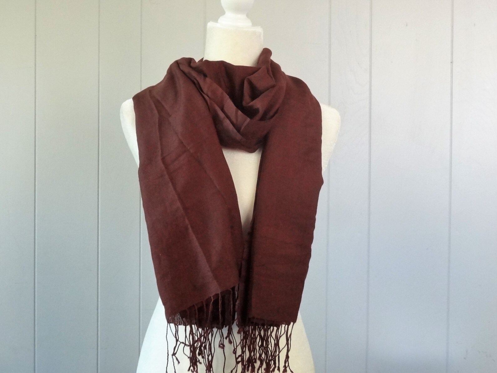 Tie Rack Large Scarf With Fringe. Brown Silk and Wool Scarf or Etsy
