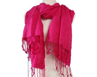 Sonia Buratti Extra Long Scarf, Designer Scarf, Fringed Shawl, Magenta Wrap, 72 x 27 Inches