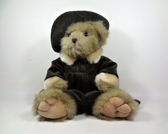 Harvest Moon Bear, Childs Plush Toy,  Stuffed Animal,  Girl Bear in Brown Velvet Outfit.   Collectible Bear, 12" Beige Bear