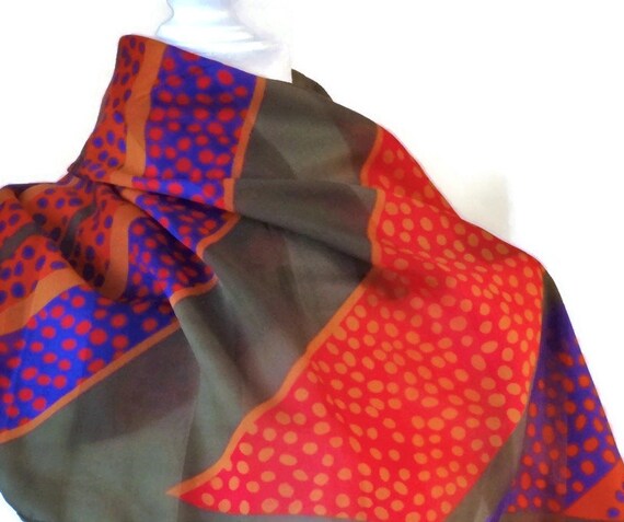 Silky Polyester Square Scarf: Red, Blue, Green, Y… - image 4