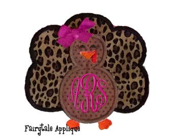 Digital Machine Embroidery Design - Girly Turkey Applique