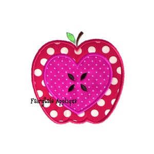 Digital Machine Embroidery Design -  Apple with Heart Applique