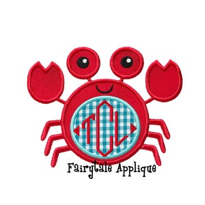 Digitial Machine Embroidery Design -  Crab with Monogram Patch Applique