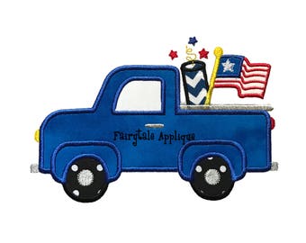 Digital Machine Embroidery Design - Patriotic Truck Applique