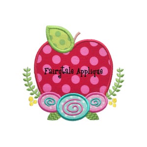 Digital Machine Embroidery Design - Floral Wreath Apple Applique