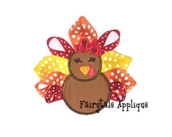 Digital Machine Embroidery Design - Girly Ribbon Turkey Applique