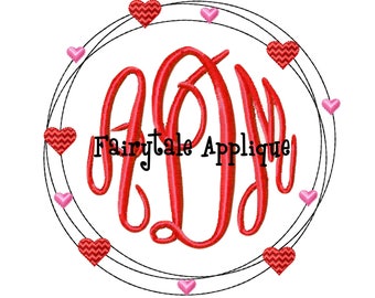 Digital Machine Embroidery Design - Valentine Monogram Frame Applique