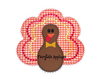 Digital Machine Embroidery Design - Vintage Turkey with a Bowtie Applique