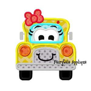 Digital Machine Embroidery Design -  Girly School Bus Applique