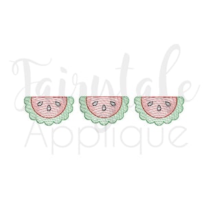Digital Machine Embroidery Design - Scalloped Watermelon Trio Sketch Embroidery Design