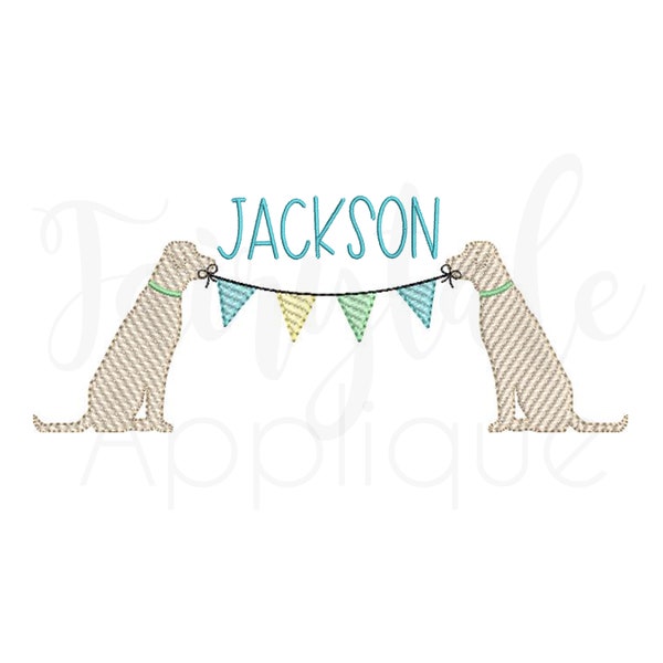 Digital Machine Embroidery Design - Dogs with Bunting Embroidery Design