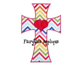 Digital Machine Embroidery Design -  Cross with Heart Applique