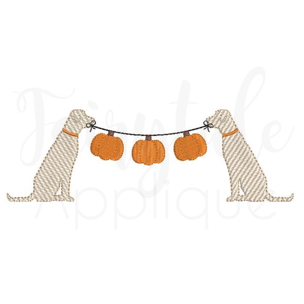 Digital Machine Embroidery Design - Dogs with Pumpkin Bunting Embroidery Design