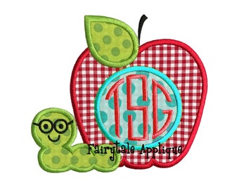 Digital Machine Embroidery Design - Back to School Apple Applique