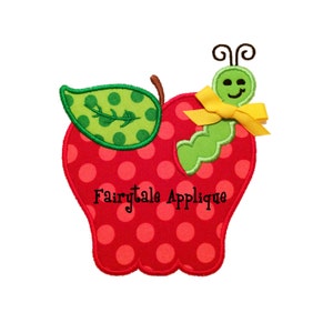 Digital Machine Embroidery Design -  Apple with Worm Applique