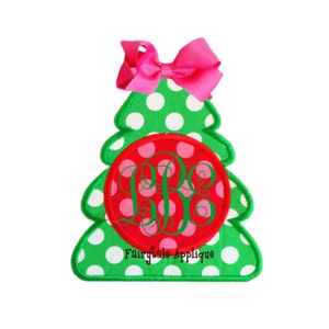 Digital Machine Embroidery Design - Christmas Tree with Monogram Circle Applique