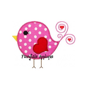 Digital Machine Embroidery Design -  Valentine Birdie Applique
