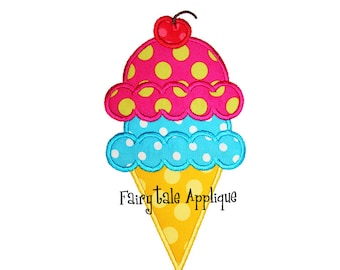 Digital Machine Embroidery Design -  Double Scoop Ice Cream Cone Applique