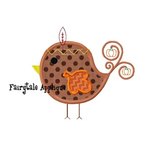 Digital Machine Embroidery Design - Thanksgiving Birdie Applique