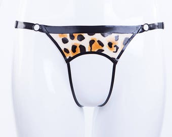 Open Thong With Leopard Print Latex