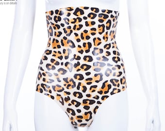 High Waist Leopard Latex Briefs