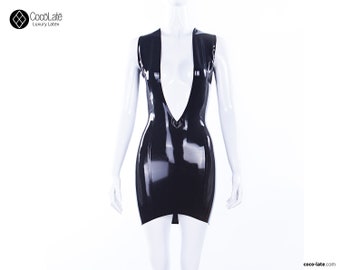 V Cleavage Latex Mini Dress