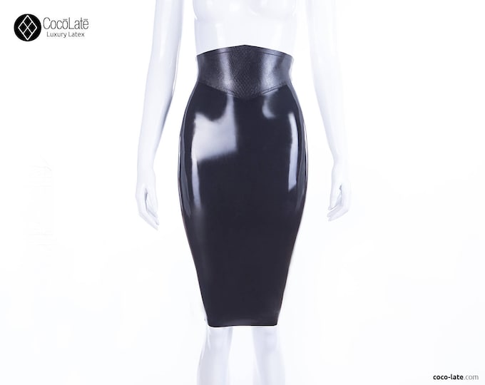 Snake Belt Latex Pencil Skirt With Full Back Zip