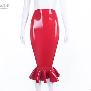 Latex Pencil Skirt With Ruffle