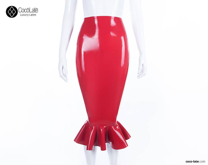Latex Pencil Skirt With Ruffle