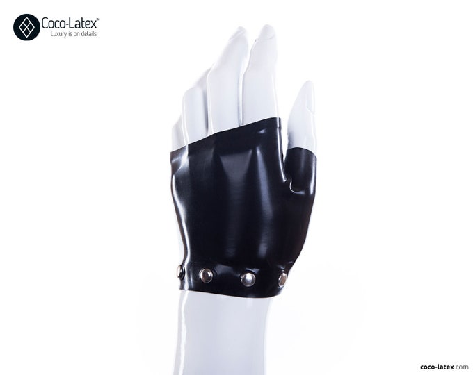 Latex Fingerless Wrist Gloves With Studs