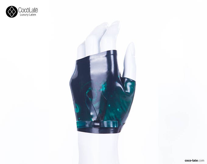 Marble Fingerless Latex Wrist Gloves With Bow