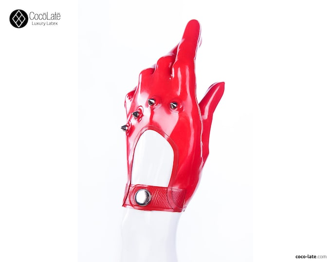 Latex Biker Gloves With Spiked Knuckles