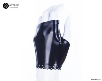 Latex Fingerless Wrist Gloves With Brocade Trim