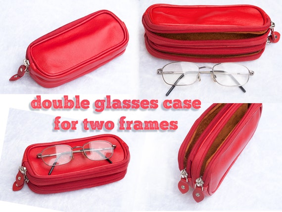 Soft Leather Roundish Double Glasses Case | Zip Closure | Eyeglass