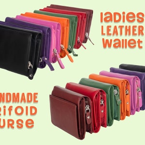 Portefeuille pour femme | RFID sécurisé | Portefeuille à trois volets pour femmes | Fenêtre d'identification double | Portefeuille zippé | Portefeuille porte-monnaie | Portefeuille en cuir souple pour femme