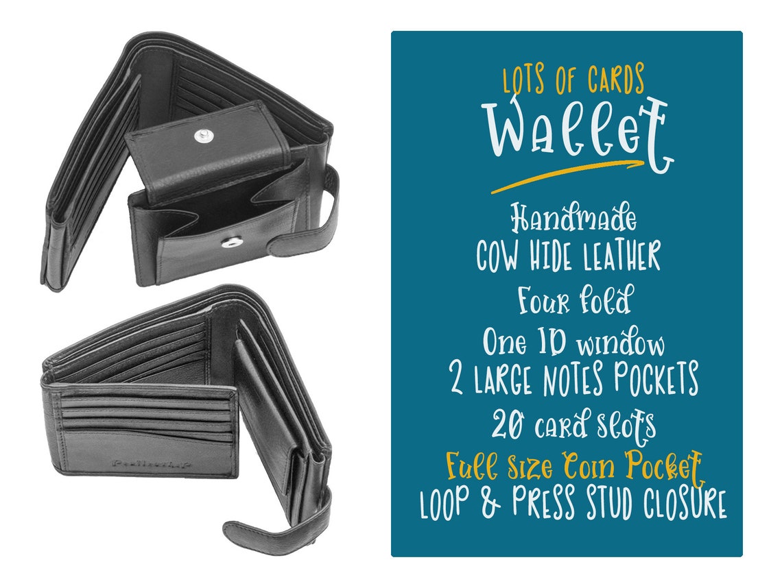 MENS 4 Fold Wallet 20 Card Slots Wallet With Coin Purse Etsy