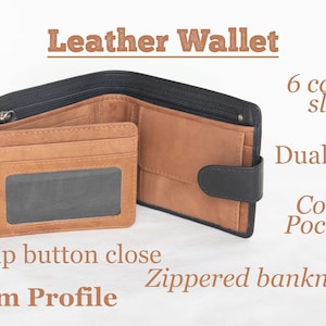 Herren Geldbörse | Leder Geldbeutel Schlüssel | 2 ID-Fenster | Knopf Geldbörse | Geldschein mit Reißverschluss | Druckknopfverschluss | BiFold Geldbörse | Geschenk für Ihn