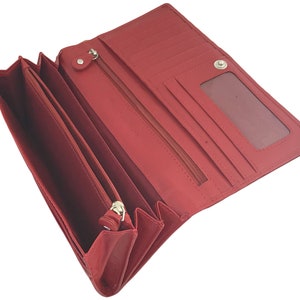 Cartera de mano de cuero para mujer / 14 ranuras para tarjetas / Ventana para DNI / Billetera plana larga / Monedero de mano / Cartera de mano negra, Cartera de mano de cuero, Cartera de mano marrón