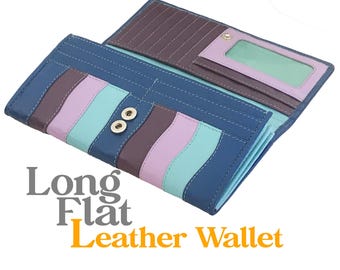 Handmade Leather Clutch Wallet | Slim Cowhide Purse, 14 Card Slots