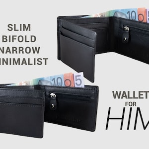 Cartera minimalista para hombre RFID / Cuero de vaca genuino / Cartera delgada / Cartera plegable delgada / Cartera súper delgada / Cartera delgada estrecha