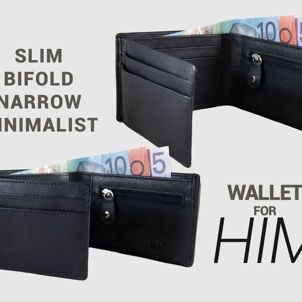 RFID Men’s Minimalist Wallet | Genuine Cowhide Leather | Thin Wallet | Slim Bifold Wallet | Super-slim Wallet | Narrow Slimfold Wallet