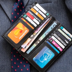 Ledermantel Geldbörse | Lange Geldbörse | Hohe Geldbörse | Rindsleder | Manteltasche Geldbörse | faltbar | Große Brieftasche Männer | RFID geschützt |
