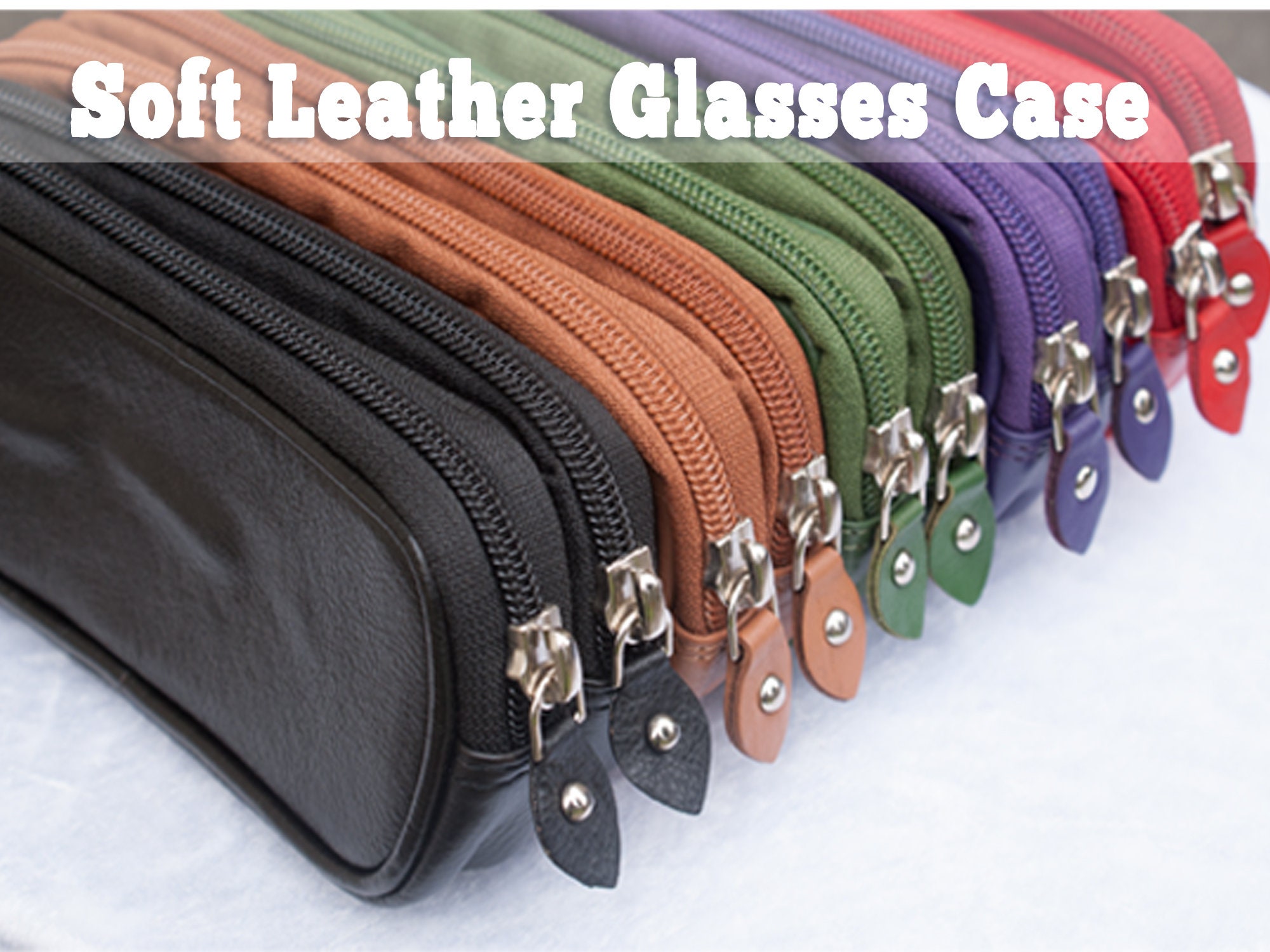Roundish Double Glasses Case Made From Soft Calfskin Leather With